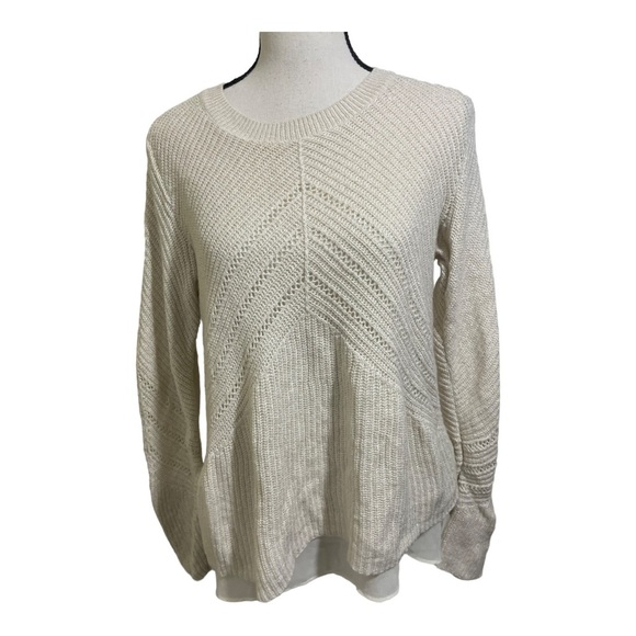 Lucky brand womens knit with silk undershirt sweater size Large ivory color - Picture 8 of 10